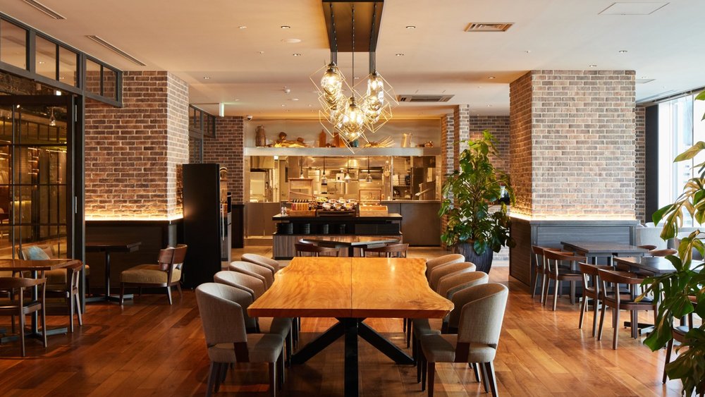 large wooden table in a dining area