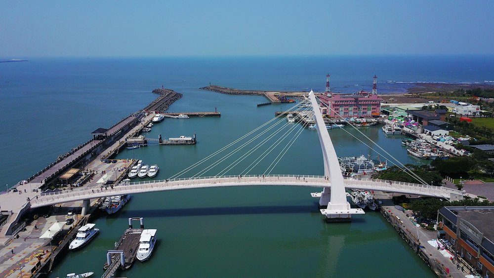 The aerial view of Lover’s Bridge at Tamsui Fisherman’s Wharf