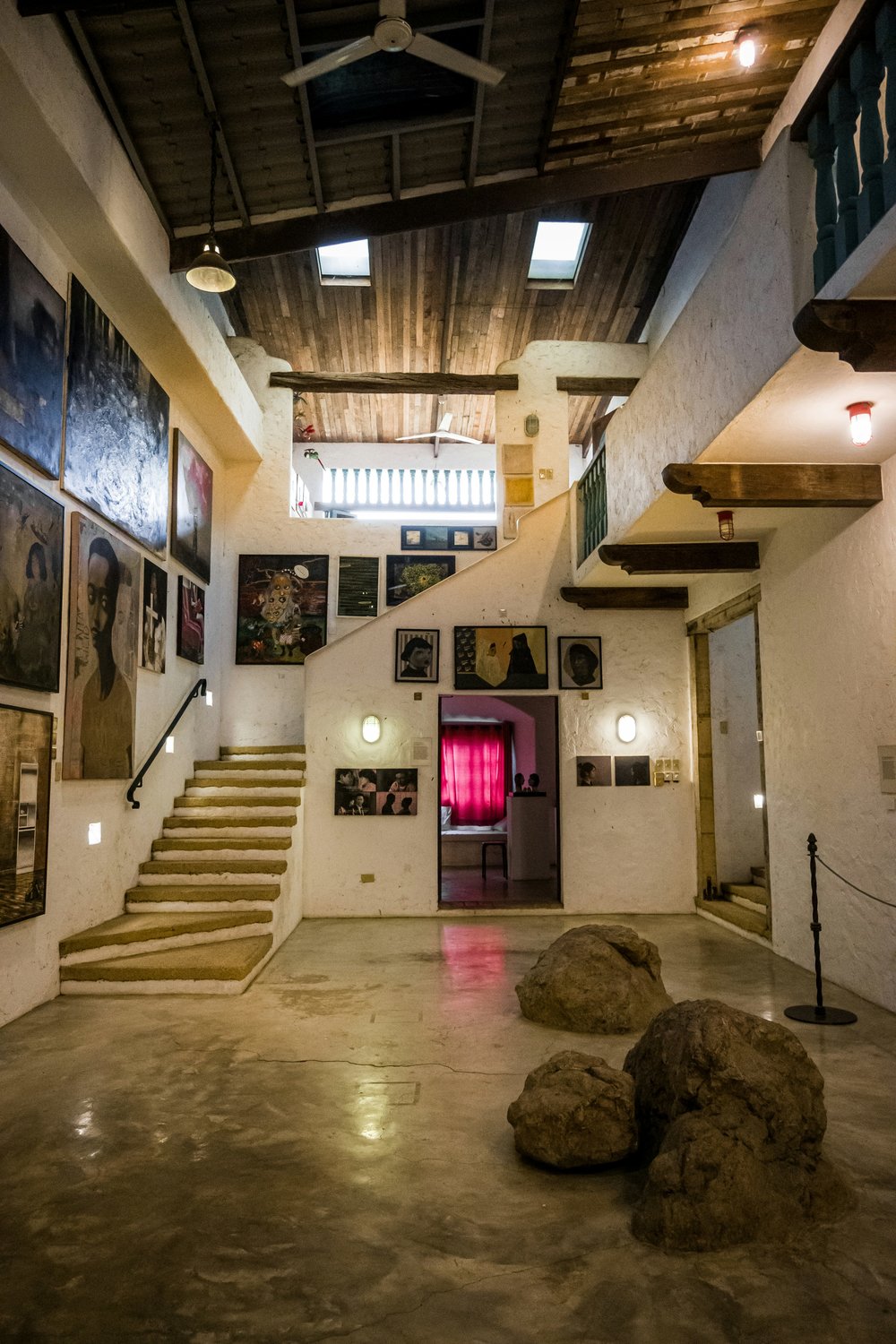 Inside a art gallery