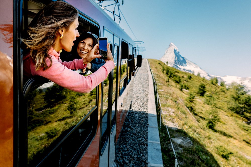 People aboard the Swiss train