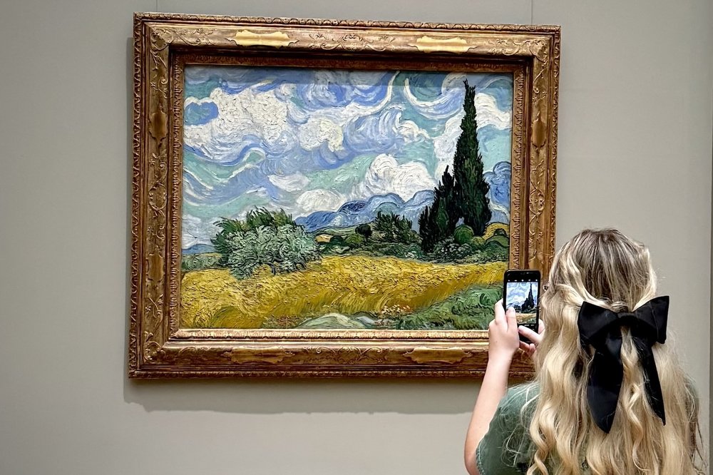 Woman taking a photo of a painting