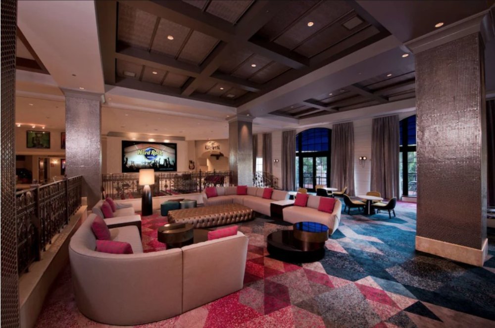 orlando itinerary - hotel lobby with pink decorations