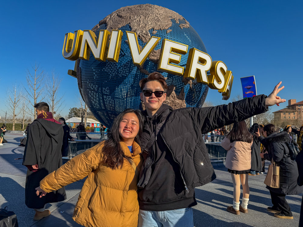 Universal Studios Beijing - Visitors Posing with Universal Rotating Globe