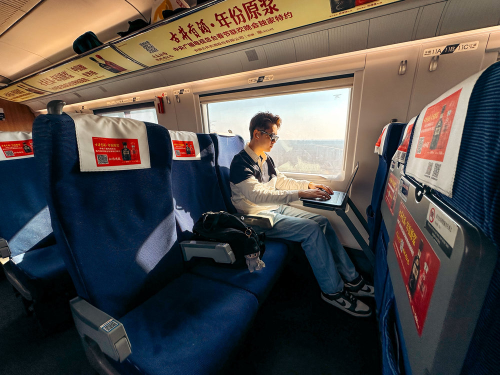 China High Speed Rail - Traveler in Second Class Cabin from Beijing to Shanghai