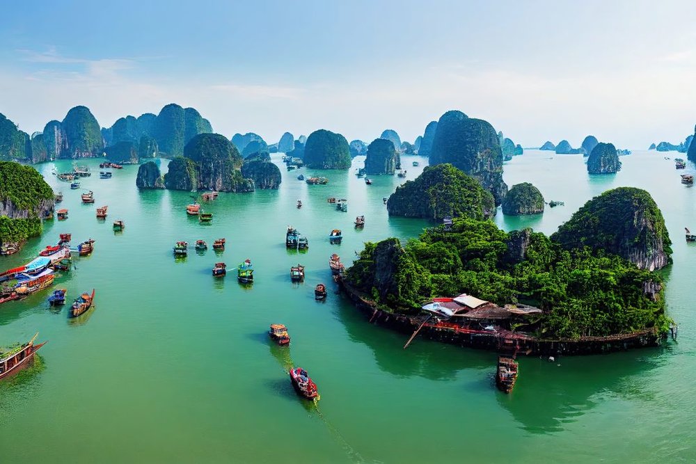 ベトナム ハロン湾 岩山 船