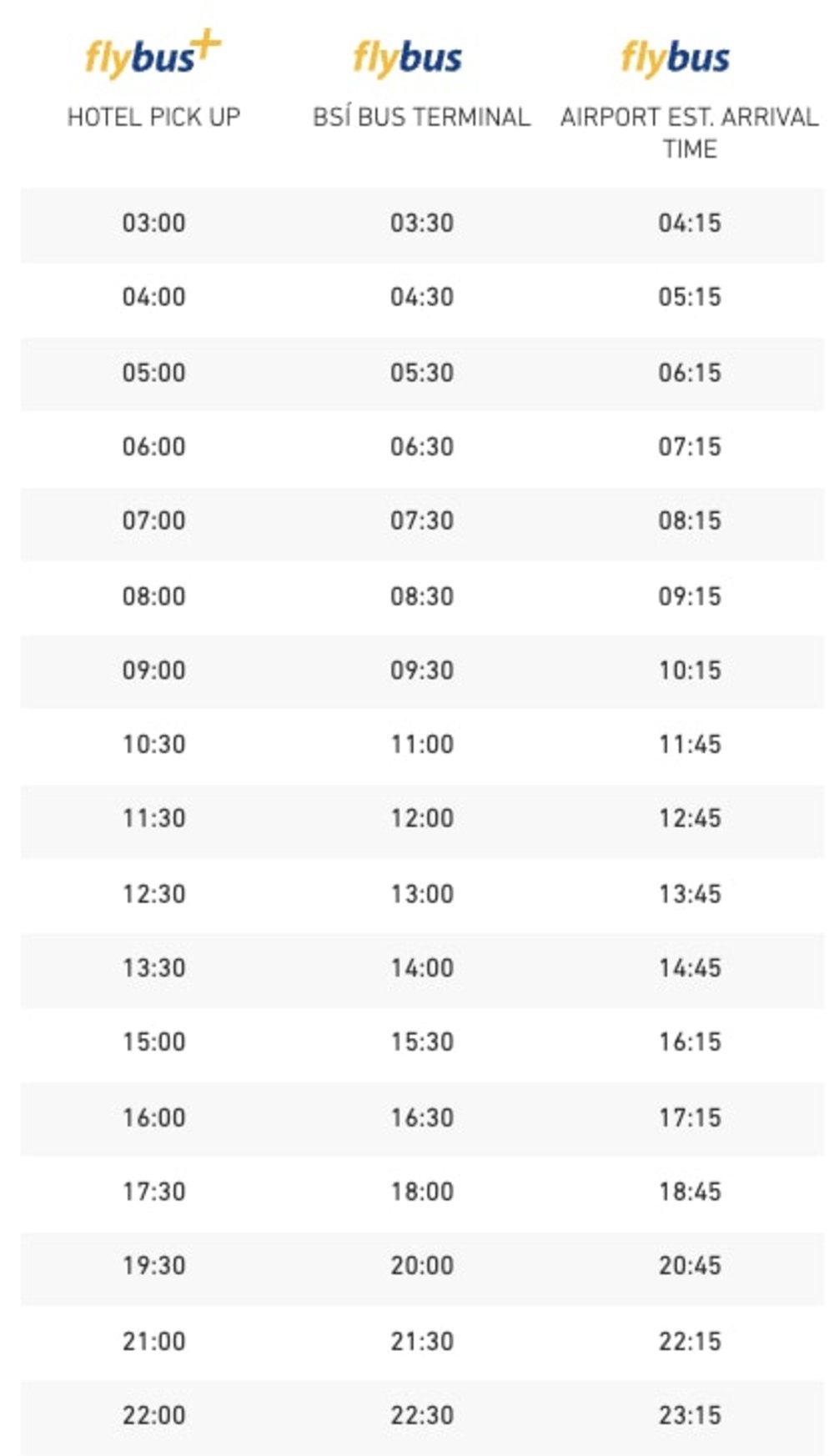 冰島機場接送時刻表