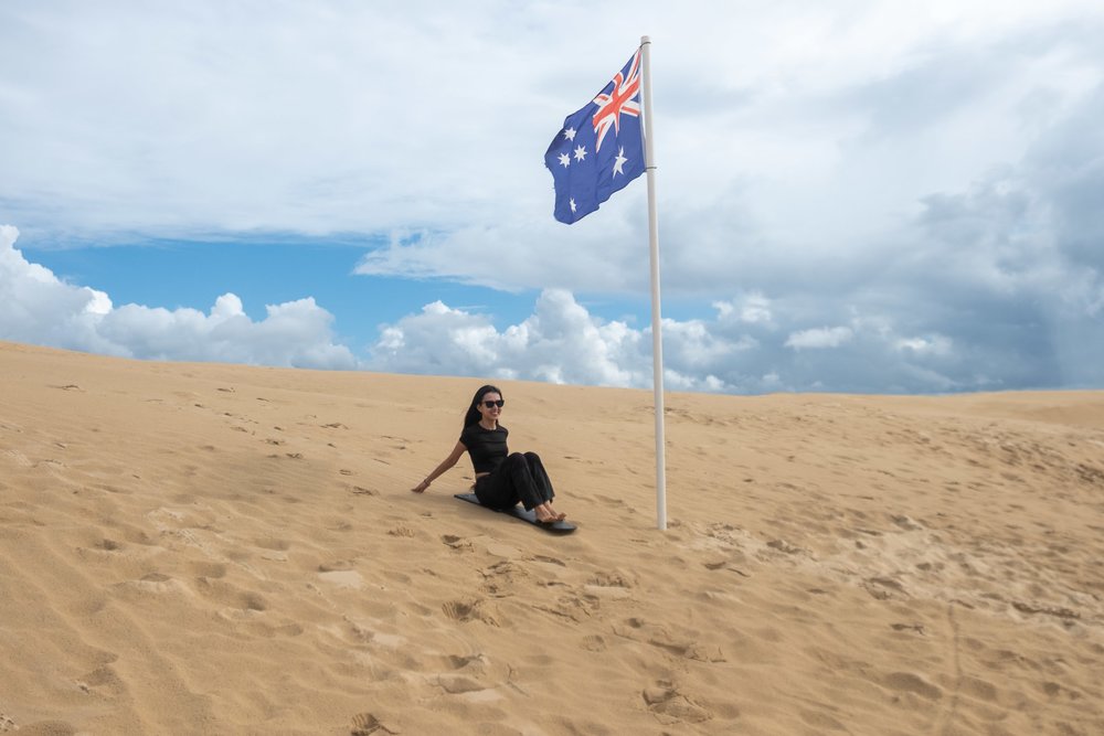 8 day sydney road trip itinerary shrugmyshoulder: sand dune boarding