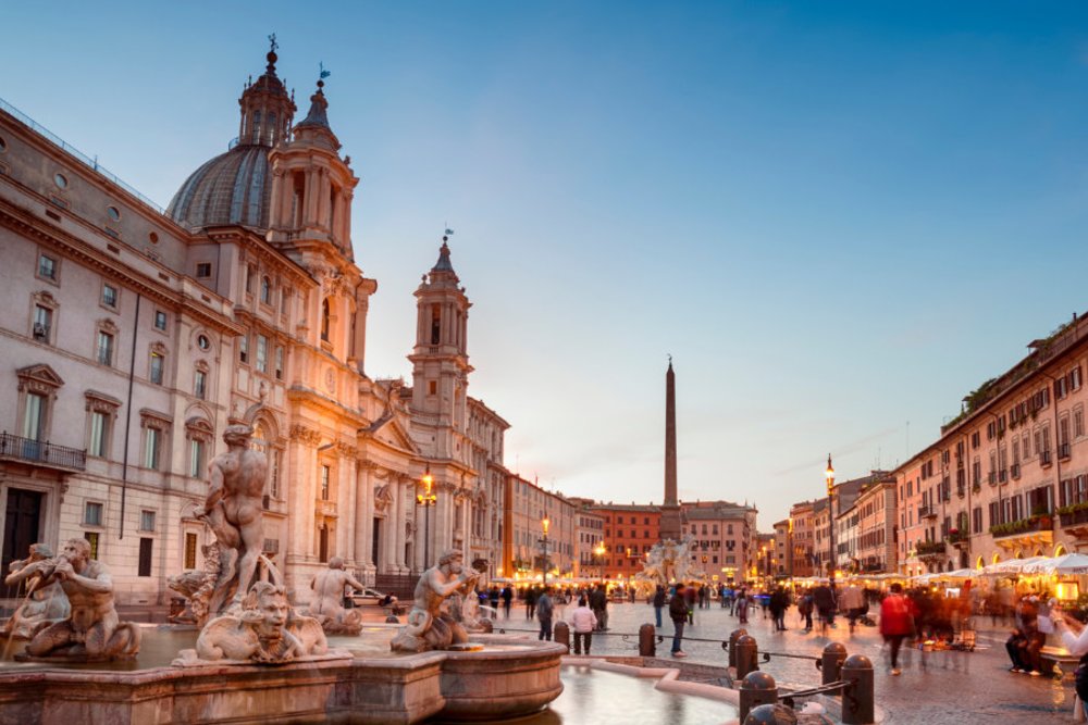 Fountain for Four Rivers and the church of Sant’Agnese in Agone in Piazza Navona