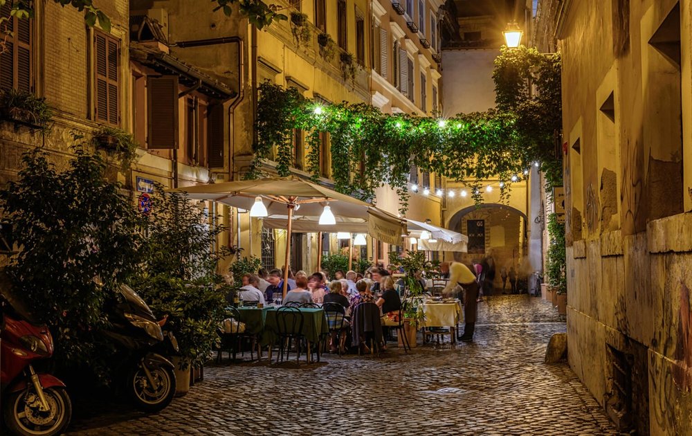 rome at night - outdoors dining scene in neighborhood