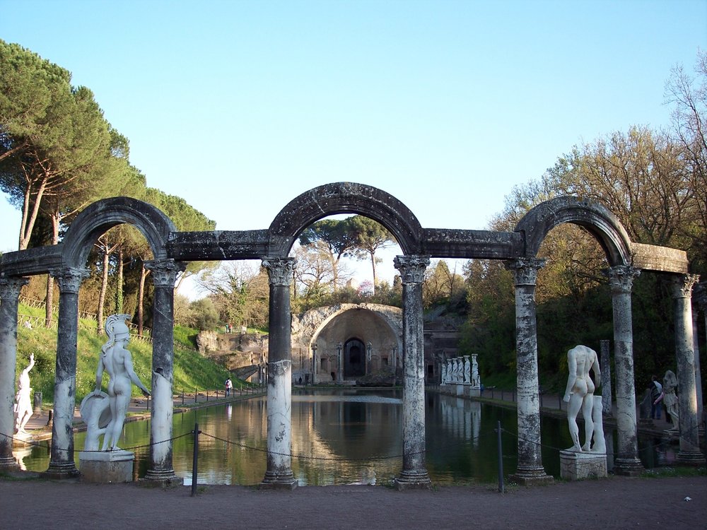 ancient roman buildings - stone structures at tivoli garden, rome