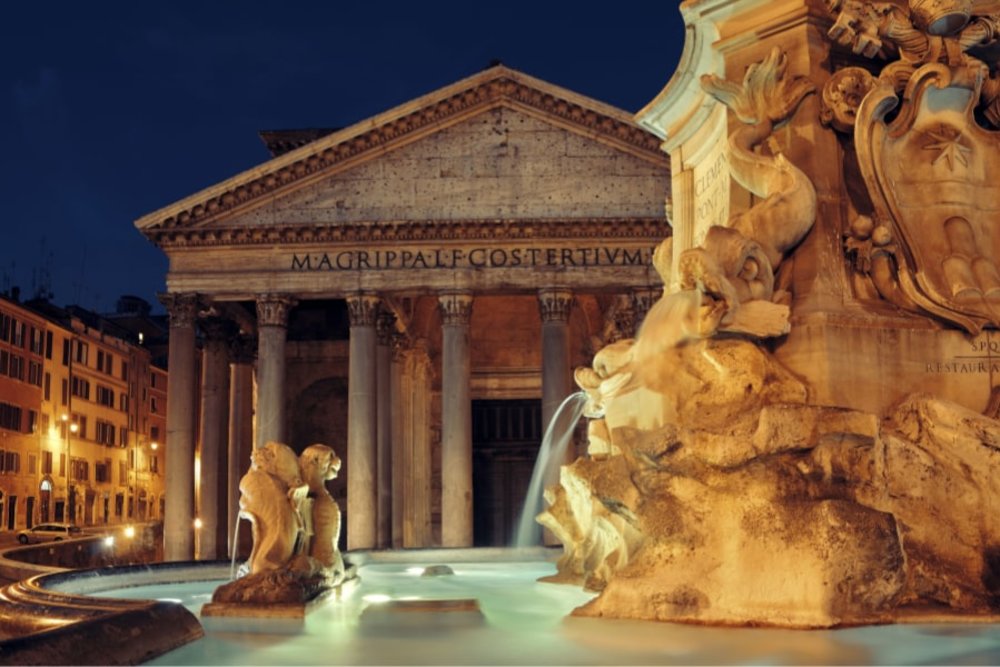 [usxanz] cheap food in rome italy - Roman Pantheon at night
