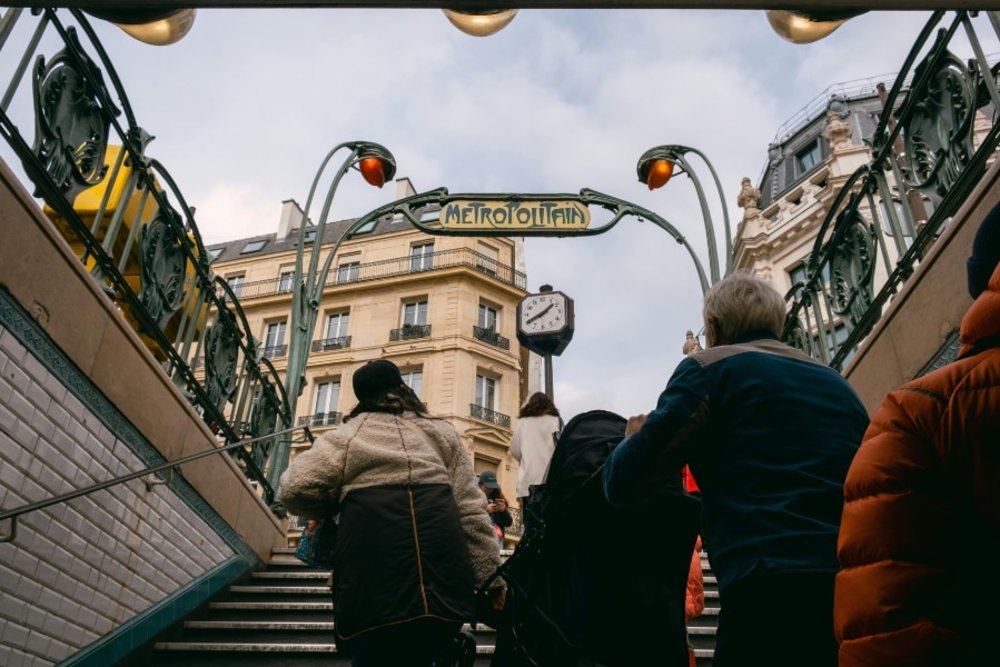 People exiting the Paris Metro