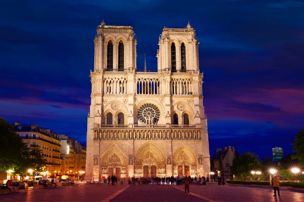 Notre-Dame Cathedral in Paris at night