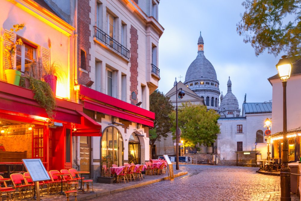 Place du Tertre and the Sacre-Coeur in Montmartre in Paris