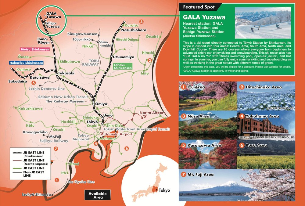 แผนที่เส้นทางการเดินทางรอบภูเขาไฟฟูจิด้วย JR Tokyo Wide Pass 