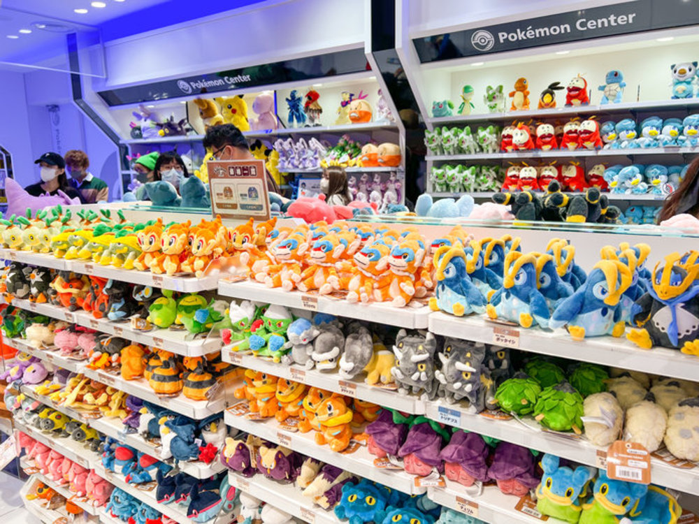 rows of pokemon plushies