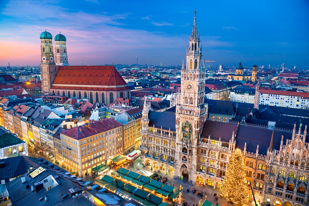 Glockenspiel clock tower at the Marienplatz Christmas Market
