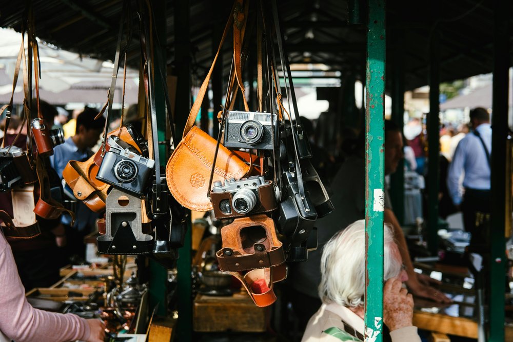 retro cameras in a market