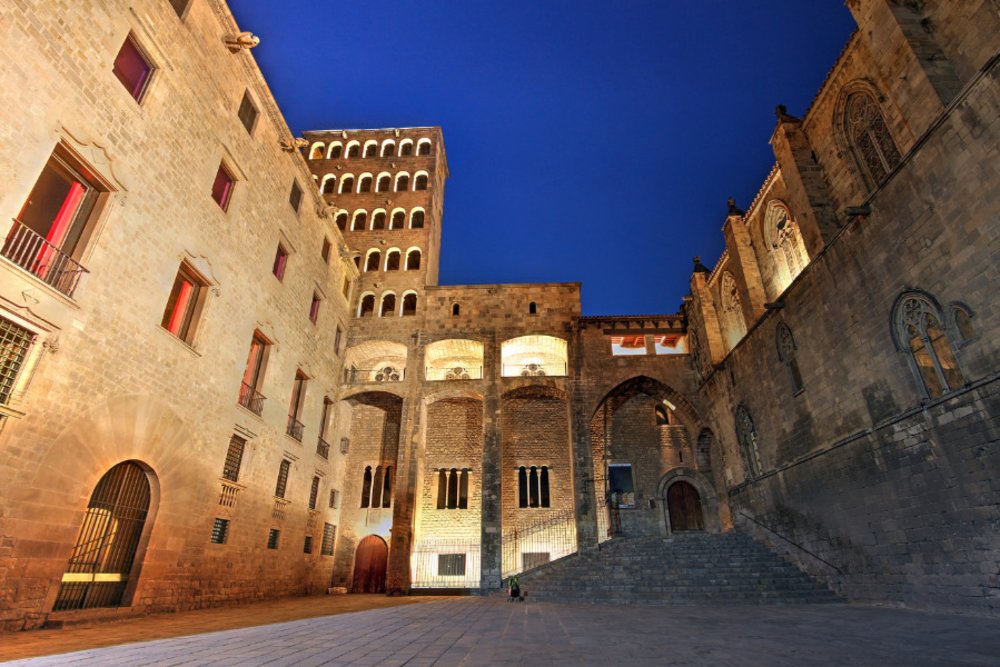 Public square of Placa del Rei in Gothic Quarter in Barcelona