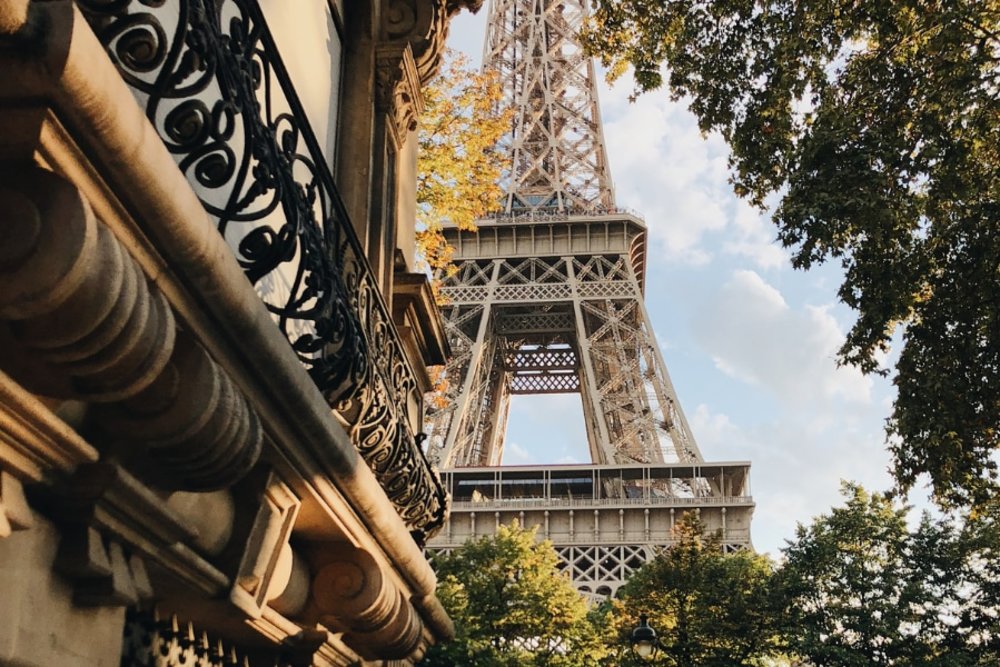 view of the eiffel tower from below