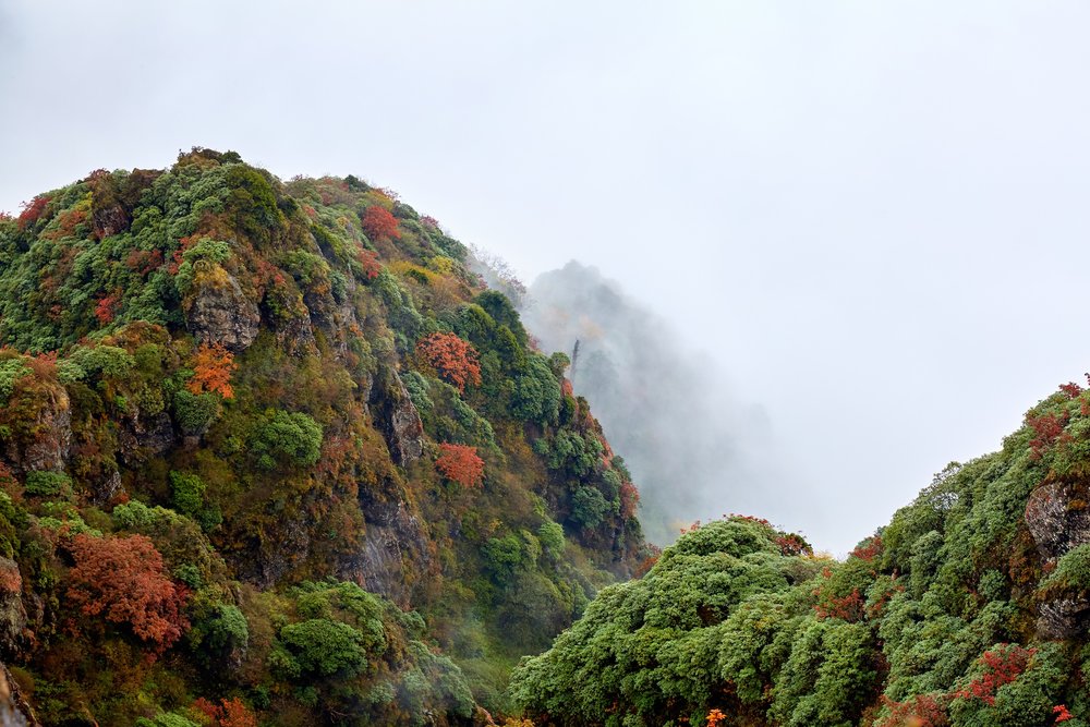 ภูเขาเอ๋อเหมย ในฤดูใบไม้ร่วง เสฉวน ประเทศจีน