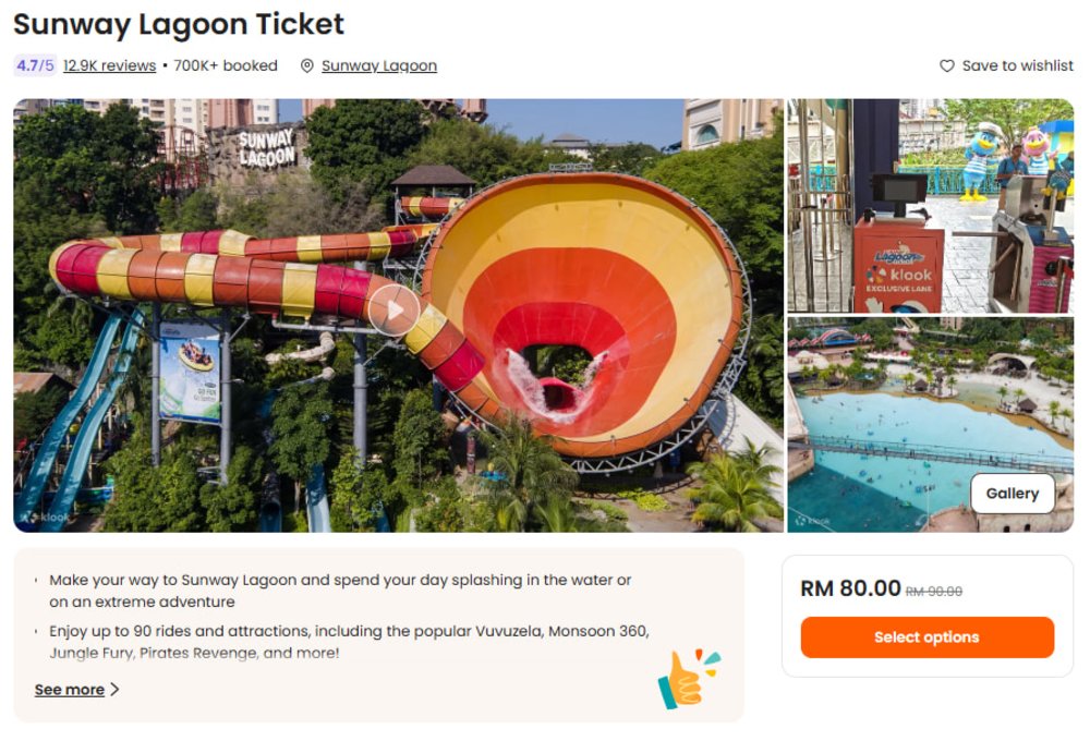 Sunway Lagoon ticket price on Klook