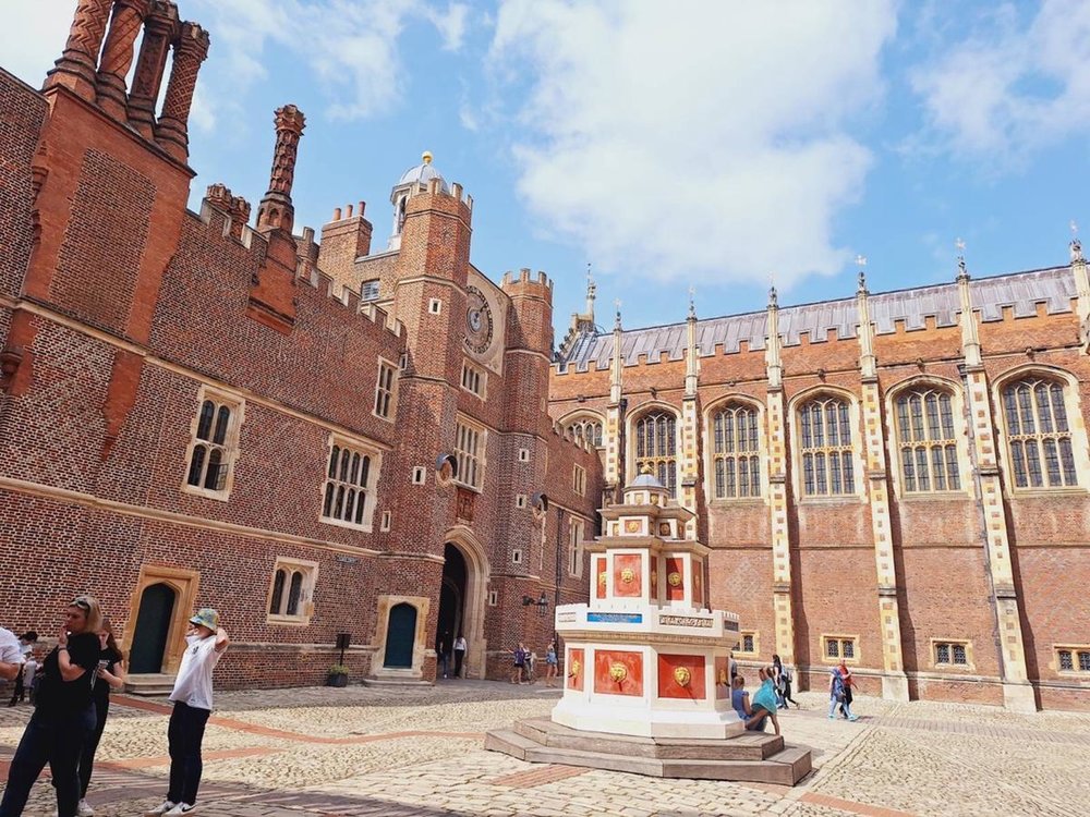 Courtyard view of Hampton Court Palace with its iconic Tudor architecture