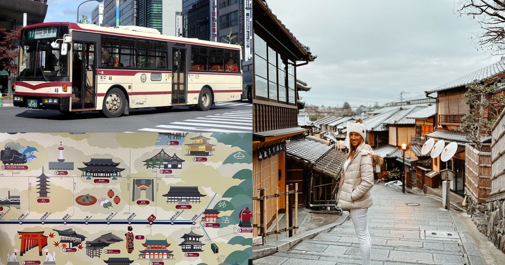 Collage of Kyoto bus, map, and street