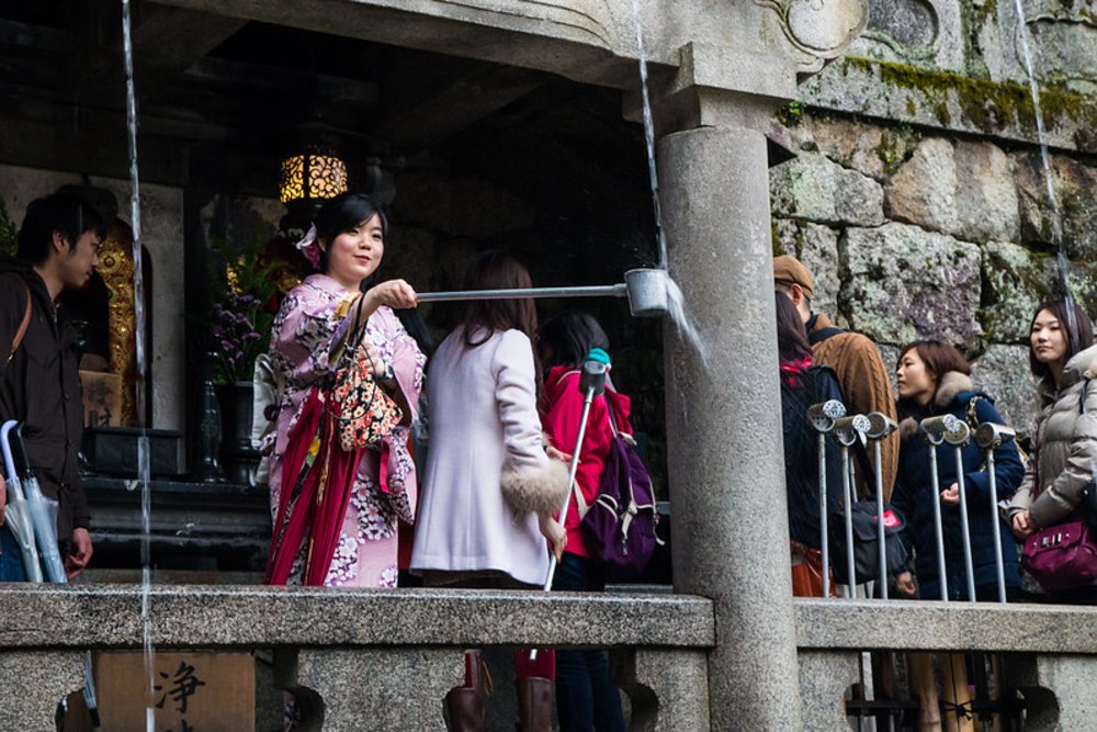 Drink from the sacred Otowa Waterfall for luck and blessings