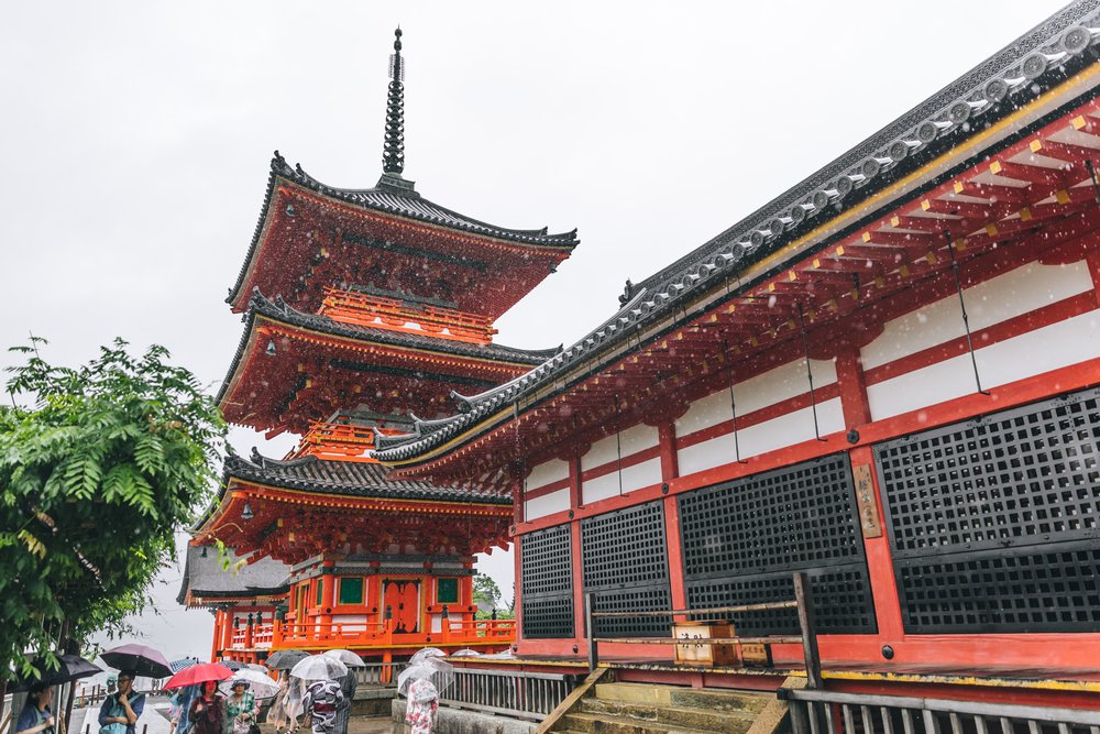 Kiyomizu-dera’s three-storied pagoda on a rainy day