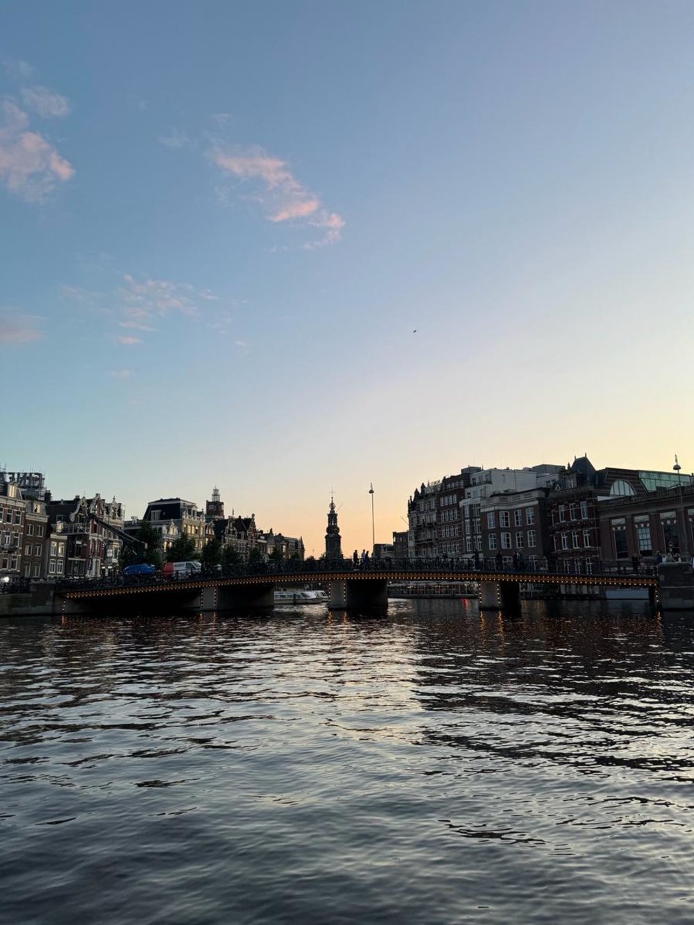 Sunset view from an Amsterdam canal cruise