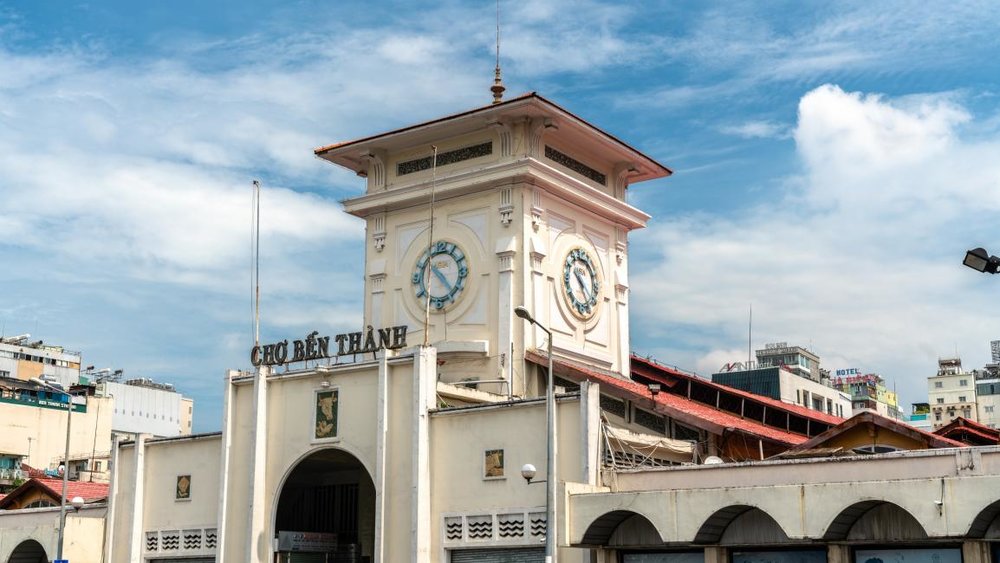 The iconic Ben Thanh Market clock tower in Ho Chi Minh City