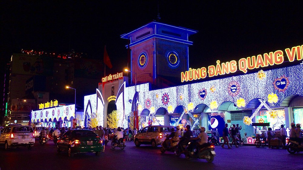 Ben Thanh Market glowing at night