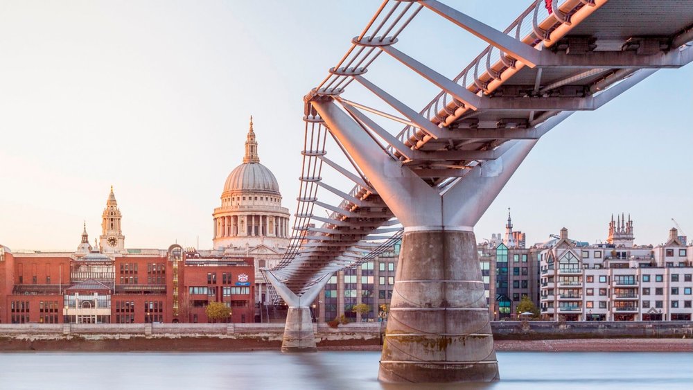 The Millennium Bridge boasts a modern structure and a sleek steel design
