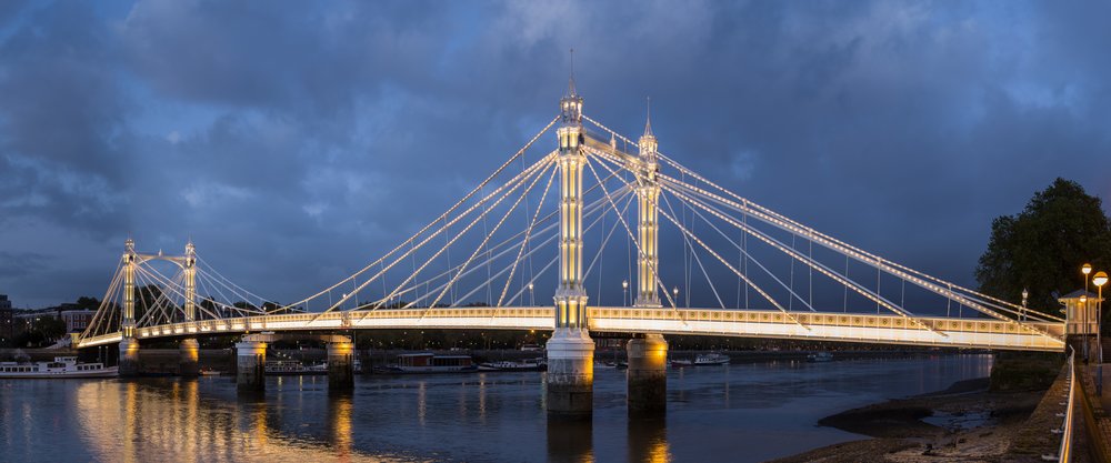 The Albert Bridge shines as it is illuminated at night