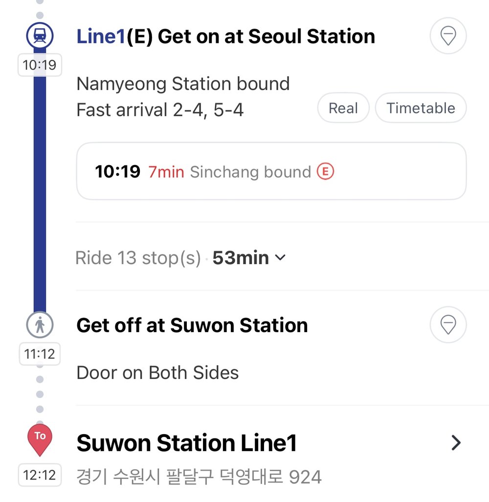 Seoul station to Suwon station subway route