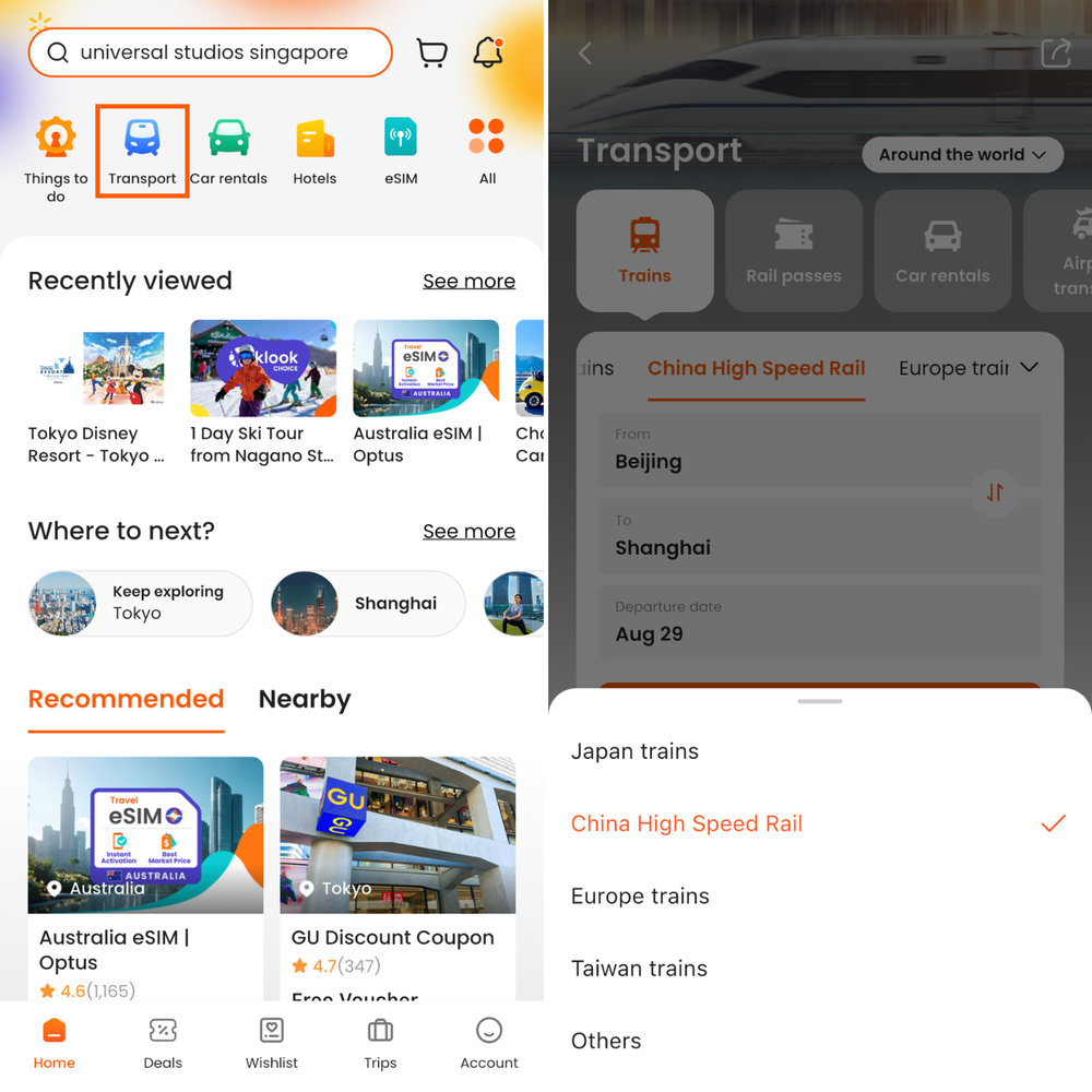 China High Speed Rail on Klook App