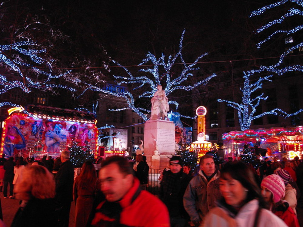 Leicester Square lit up with Christmas lights