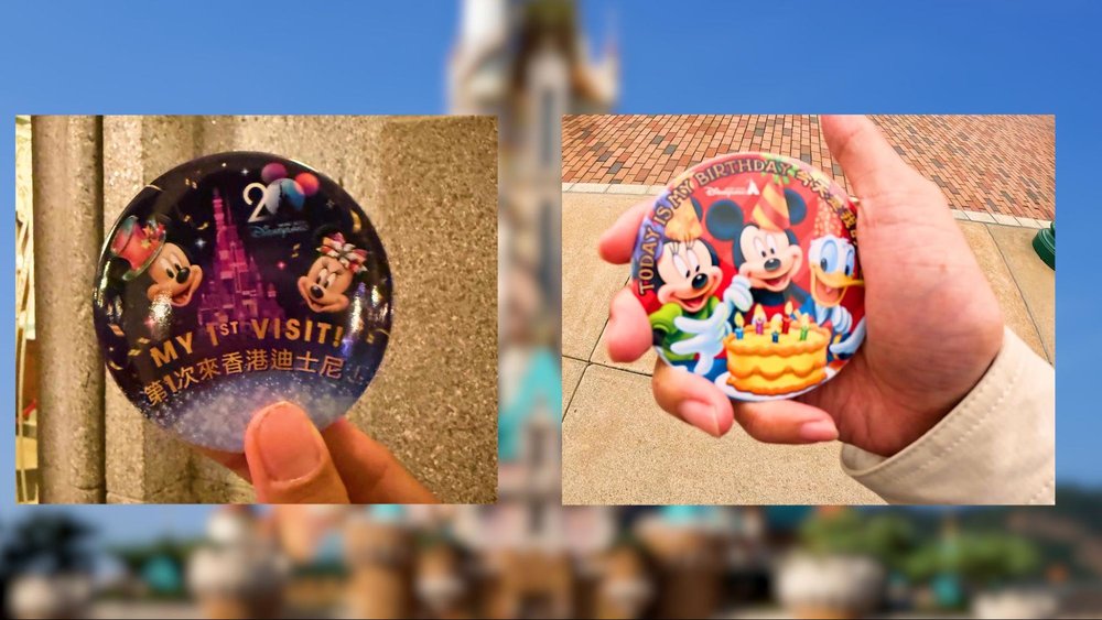 香港ディズニーランド・リゾート20周年の初日へ! 20周年 缶バッジ