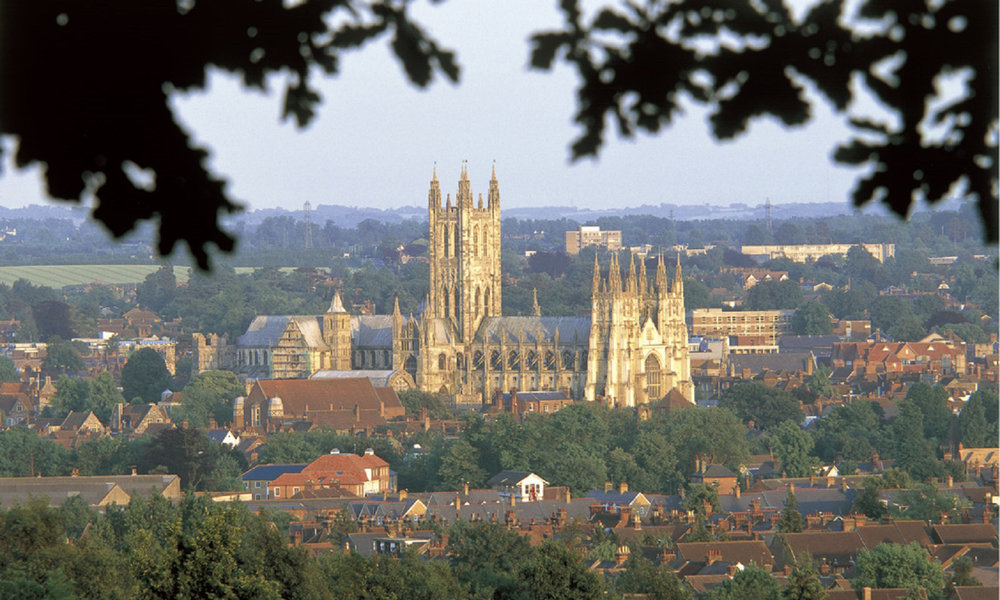 The exteriors of Canterbury Cathedral from afar