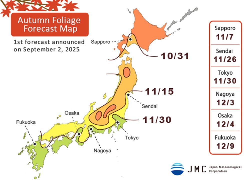 Japan Autumn Red Leaves Forecast 2025