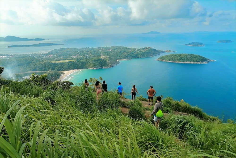 A view of Nai Harn Beach, Promthep Cape, and other islands