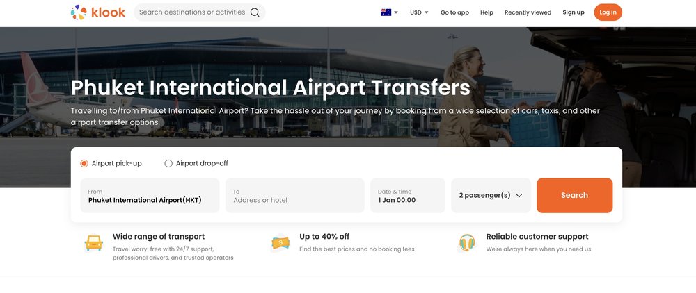 phuket airport transfer klook page