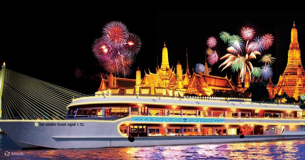 Fireworks overlooking the Chao Phraya White Orchid River Cruise