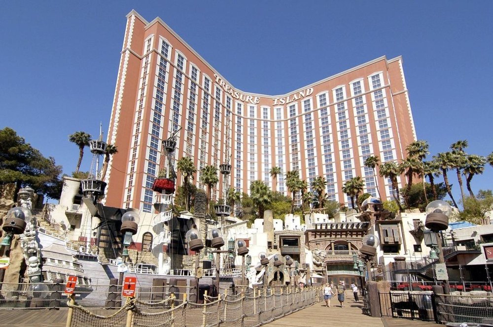 Exterior of Treasure Island Las Vegas hotel with pirate-themed design