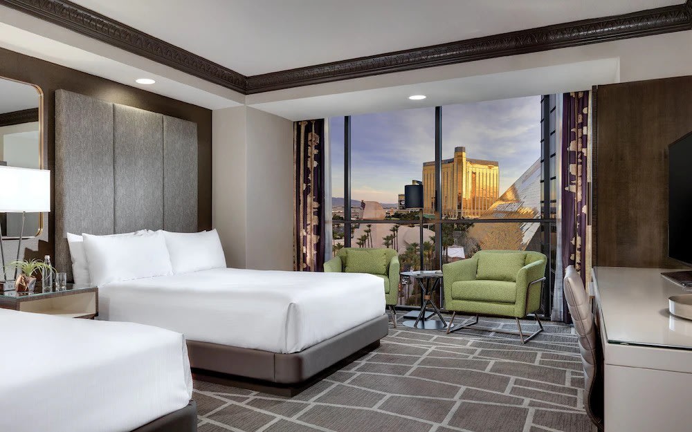 Double queen room at Luxor Hotel Las Vegas with window view