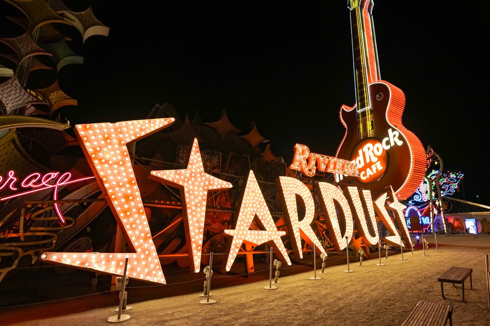 Glowing Stardust and Red Rock signs at Neon Museum Las Vegas