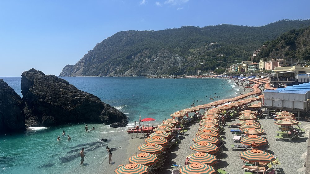 Monterosso del Mare beach umbrellas on day trip from Florence to Cinque Terre