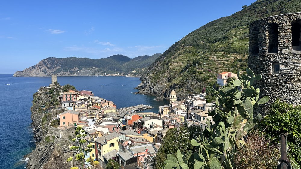 View of Vernazza in Cinque Terre Italy from hiking viewpoint