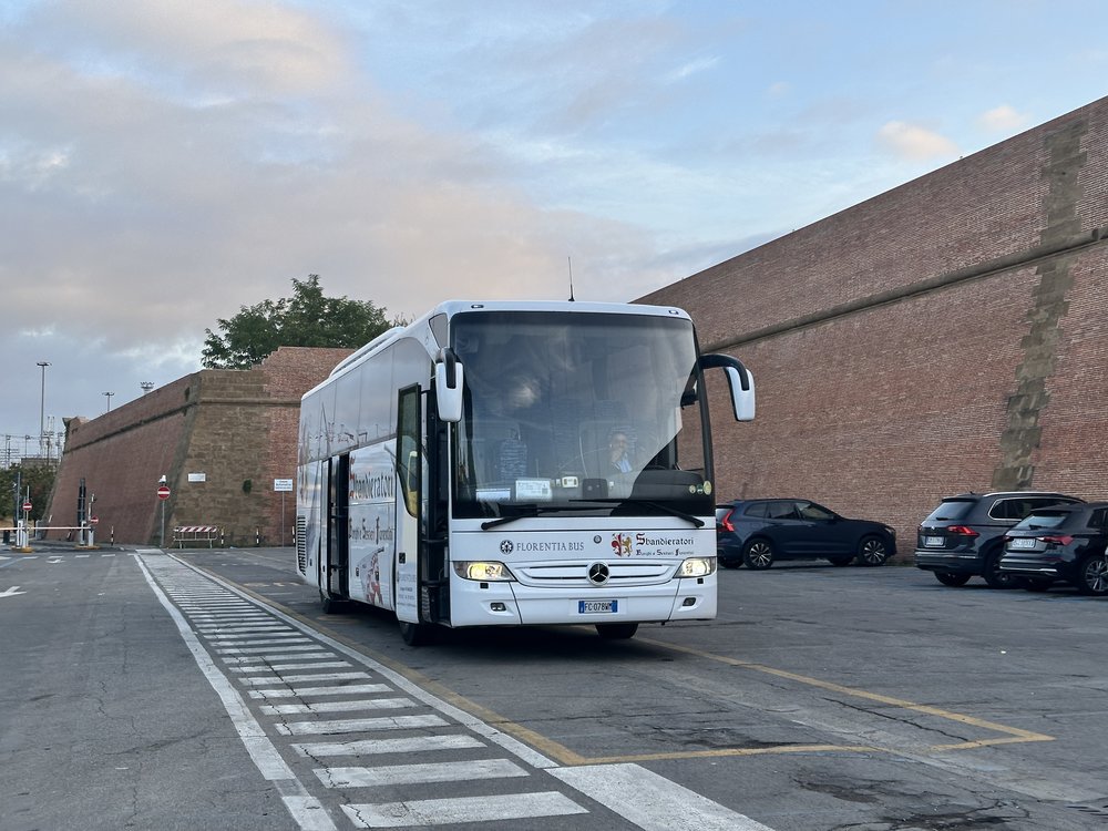 Tour bus going on day trip from Florence to Cinque Terre